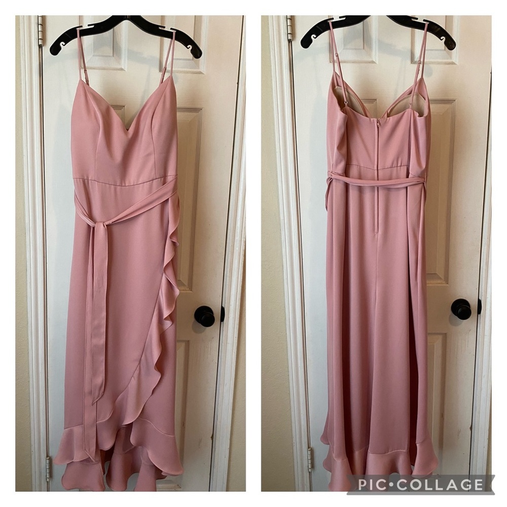 Spaghetti Strap Crepe Ruffle Dress